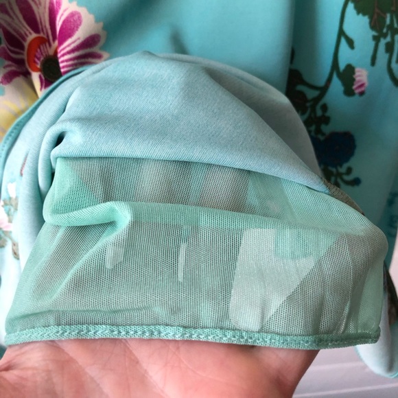 Vtg Emanuel Ungaro Floral Flower Butterfly Print Turquoise Viscose Midi Skirt 46 - Picture 14 of 17